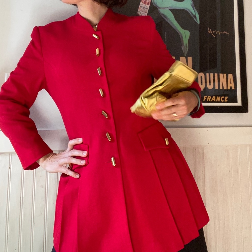 Vintage Alberto Makali Neiman Marcus Red Structured  Jacket Gold Buttons couture